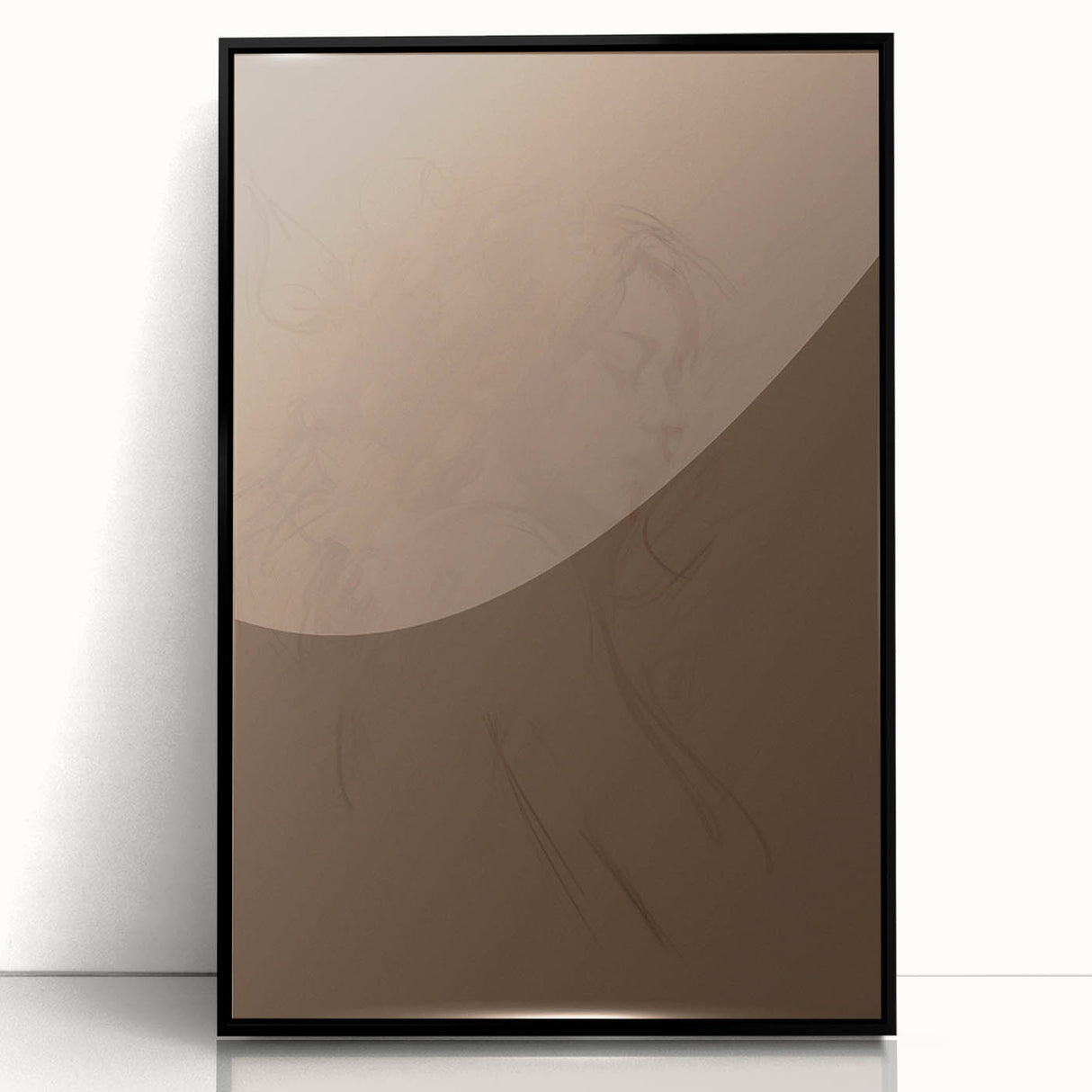 Framed acrylic wall art featuring an abstract minimalist design in black, showcasing geometric shapes and lines on a sleek surface, perfect for modern decor.