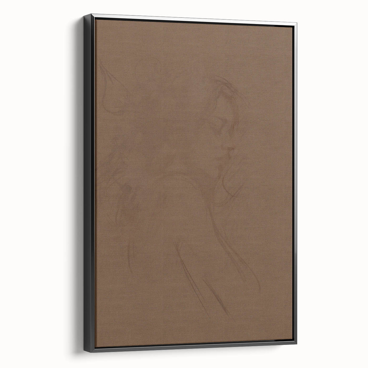 Framed canvas wall art featuring an abstract minimalist design with a black color scheme, showcasing sleek lines and geometric shapes, ideal for modern decor.