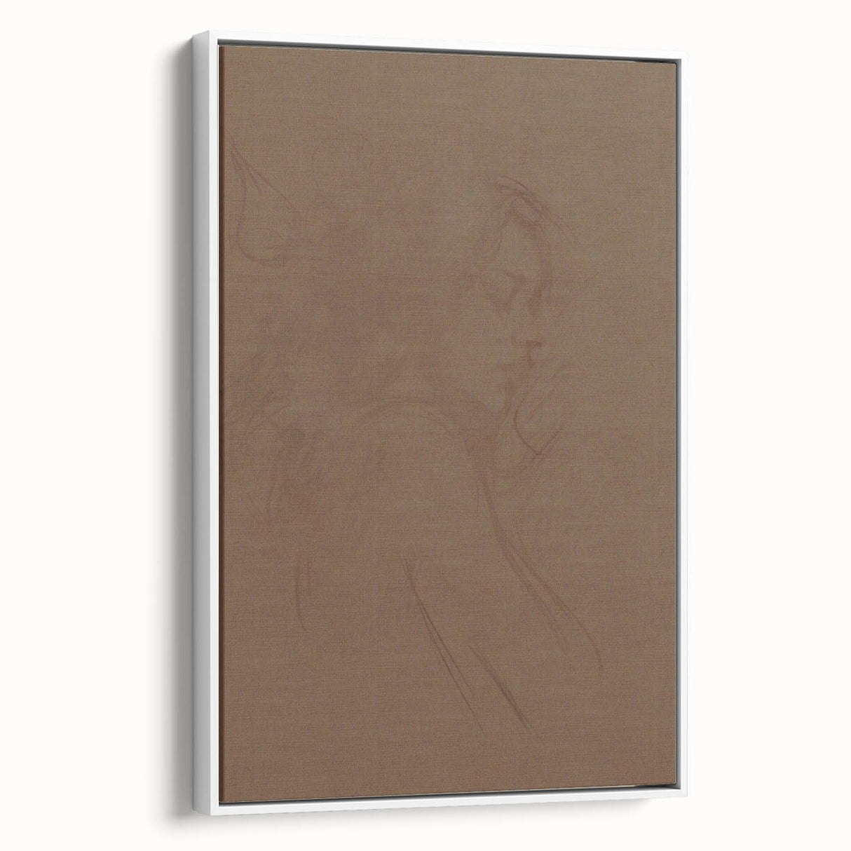 Framed abstract minimalist wall art collection featuring a geometric design in soft pastel colors, displayed from the side to highlight its sleek profile and modern aesthetic.