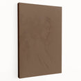 Stretched canvas artwork showcasing an abstract minimalist design in earthy tones, featuring smooth lines and geometric shapes, ideal for modern home decor.