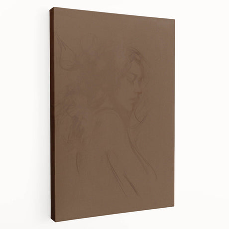 Stretched canvas artwork showcasing an abstract minimalist design in earthy tones, featuring smooth lines and geometric shapes, ideal for modern home decor.