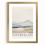 Abstract minimalist wall art design featuring a gold-framed piece with matting, showcasing geometric shapes and soft colors, ideal for modern home decor.