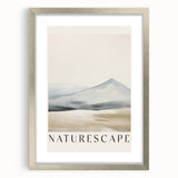 Abstract minimalist wall art piece featuring a silver frame and mat, showcasing geometric shapes and muted colors, perfect for modern home decor. The artwork adds a touch of elegance and sophistication, ideal for living rooms or offices.