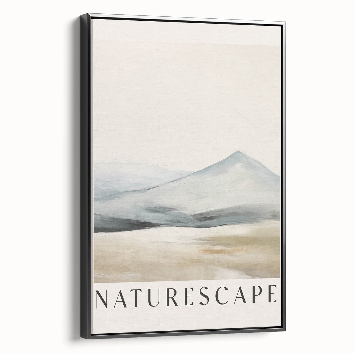 Framed canvas artwork showcasing an abstract minimalist design with black tones, viewed from the side, ideal for modern home decor and artistic expression.