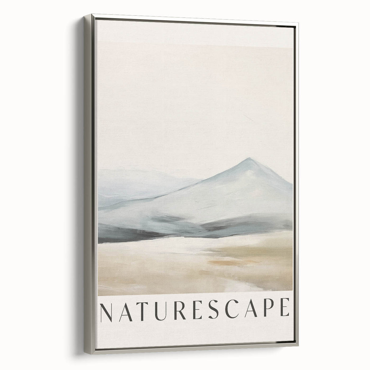 Framed minimalist wall art featuring an abstract design in soft gray and silver tones, elegantly displayed from a side view, enhancing modern decor aesthetics.