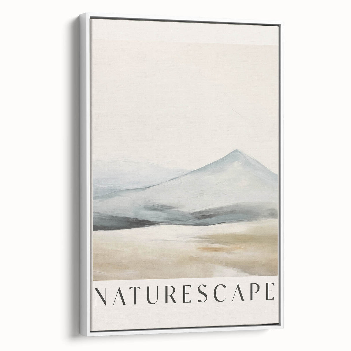 Framed minimalist abstract wall art featuring soft white tones and subtle textures, displayed in a sleek black frame, perfect for modern home decor.