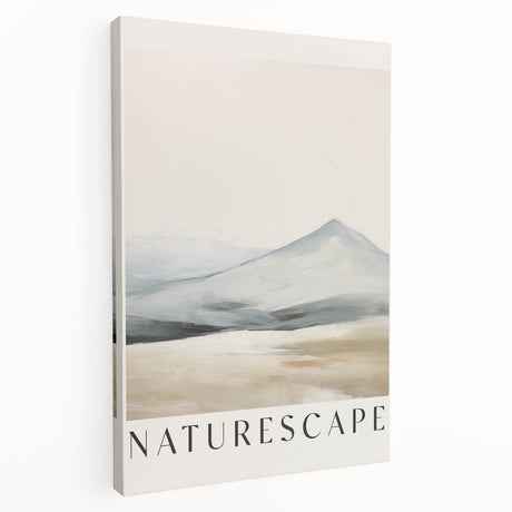 Stretched canvas wall art showcasing an abstract minimalist design with geometric shapes and soft color tones, viewed from the side to highlight its depth and texture. Perfect for contemporary home decor.