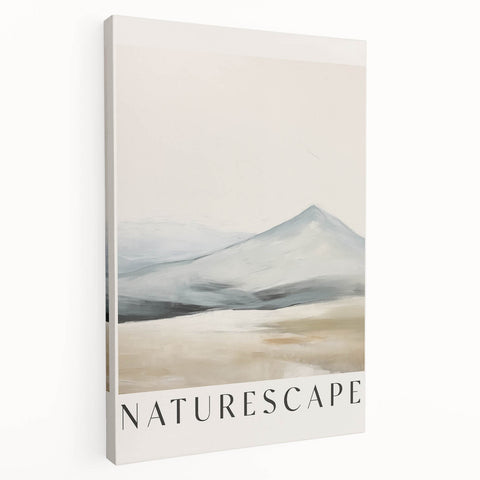 Stretched canvas wall art showcasing an abstract minimalist design with geometric shapes and soft color tones, viewed from the side to highlight its depth and texture. Perfect for contemporary home decor.