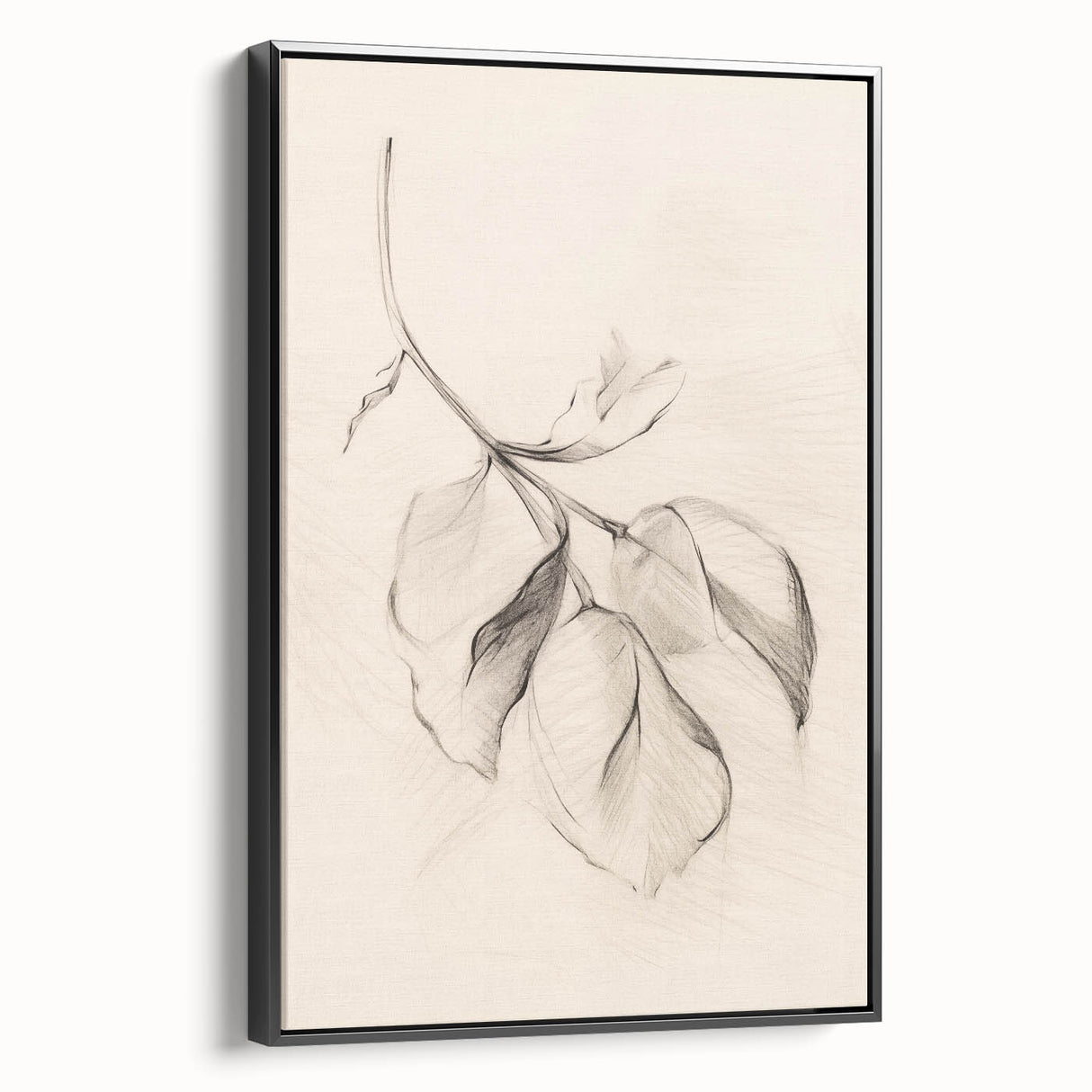 Framed canvas wall art showcasing an abstract minimalist design in black, viewed from the side, highlighting its elegant simplicity and modern aesthetic.