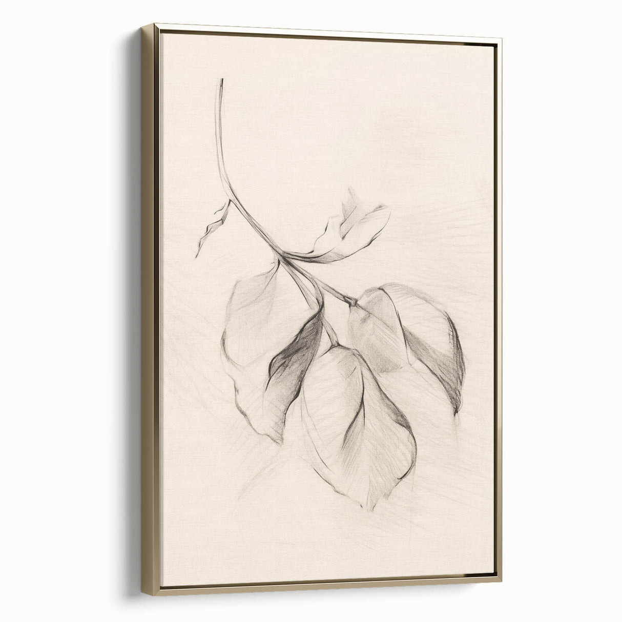 Framed canvas wall art showcasing an abstract minimalist design with a gold color palette, displayed from a side view, ideal for modern home decor.