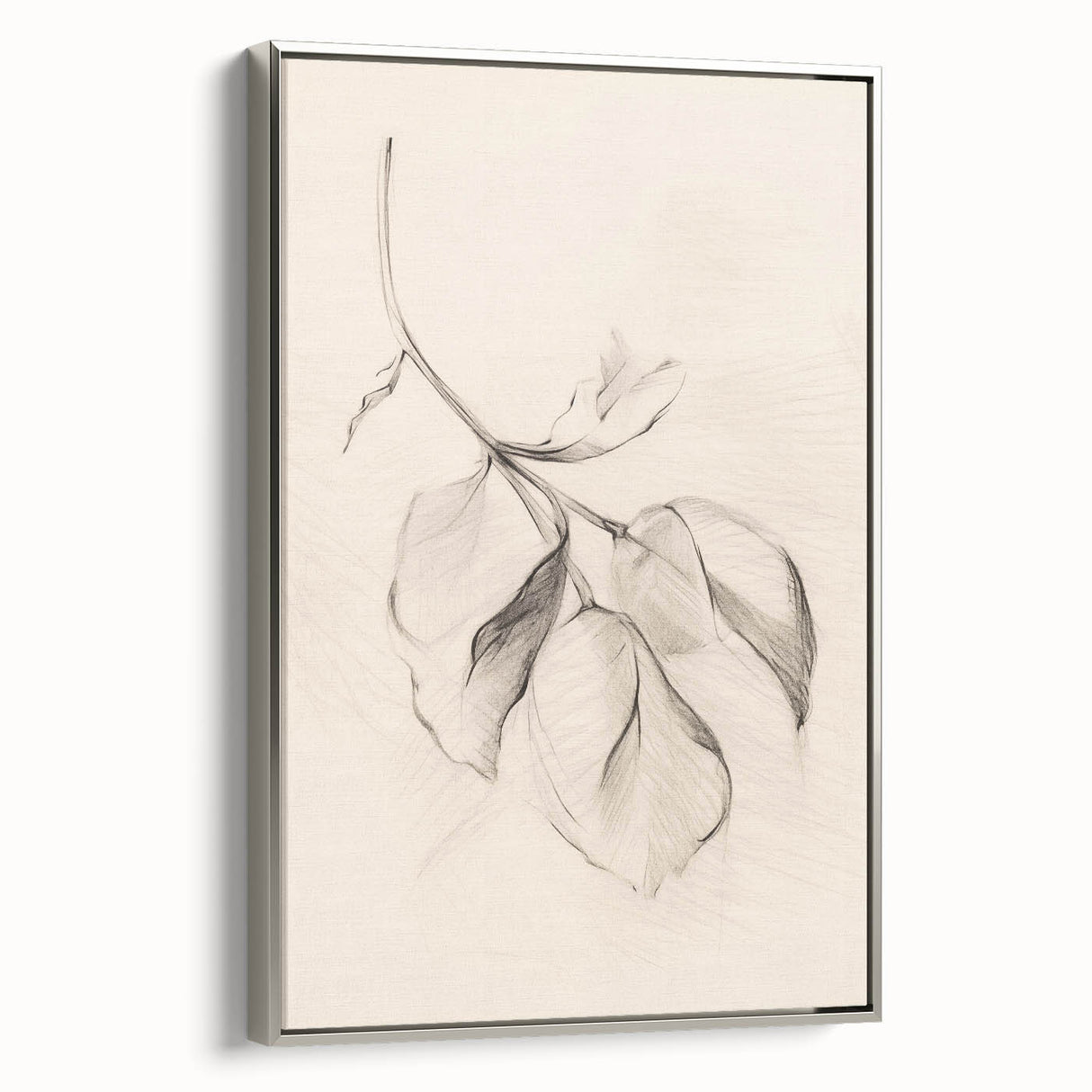 Framed canvas featuring an abstract minimalist design in silver tones, showcasing a sleek side view of the artwork, perfect for modern decor and aesthetics.