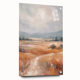 Acrylic glass wall art piece showcasing an abstract minimalist design in soft pastel colors, elegantly displayed with decorative pins. Perfect for modern home decor.