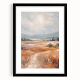 Abstract minimalist wall art framed in black, showcasing a geometric design with soft colors and a mat finish, ideal for modern home decor.