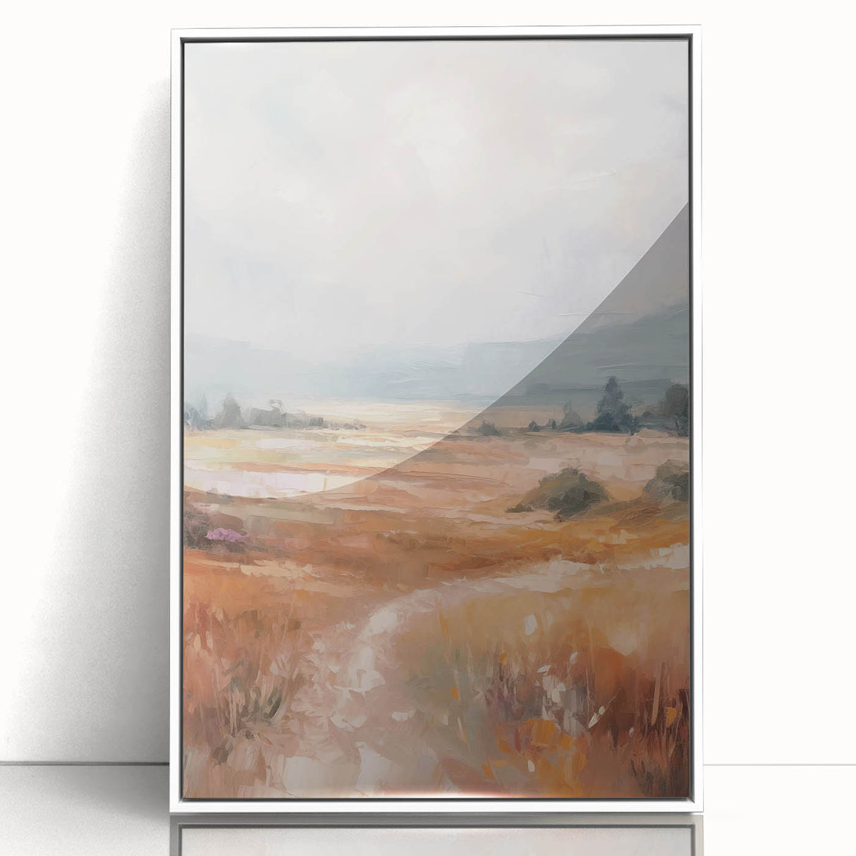Framed acrylic wall art featuring a minimalist abstract design in soft pastel colors, displayed from a front view, ideal for modern home decor.