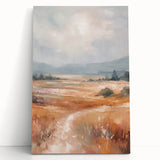 Abstract minimalist wall art collection featuring a modern design on stretched canvas, leaning against a neutral wall, showcasing soft color tones and geometric shapes. Ideal for contemporary home decor and artistic accents.