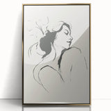 Framed acrylic wall art featuring an abstract minimalist design with gold accents, perfect for modern decor. Ideal for enhancing living spaces with elegance.