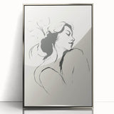 Framed acrylic wall art featuring an abstract minimalist design in silver tones, showcasing geometric shapes and clean lines, perfect for modern home decor.