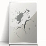 Framed abstract minimalist wall art design showcasing a sleek white frame, featuring geometric shapes in soft pastel colors. Perfect for modern home decor.