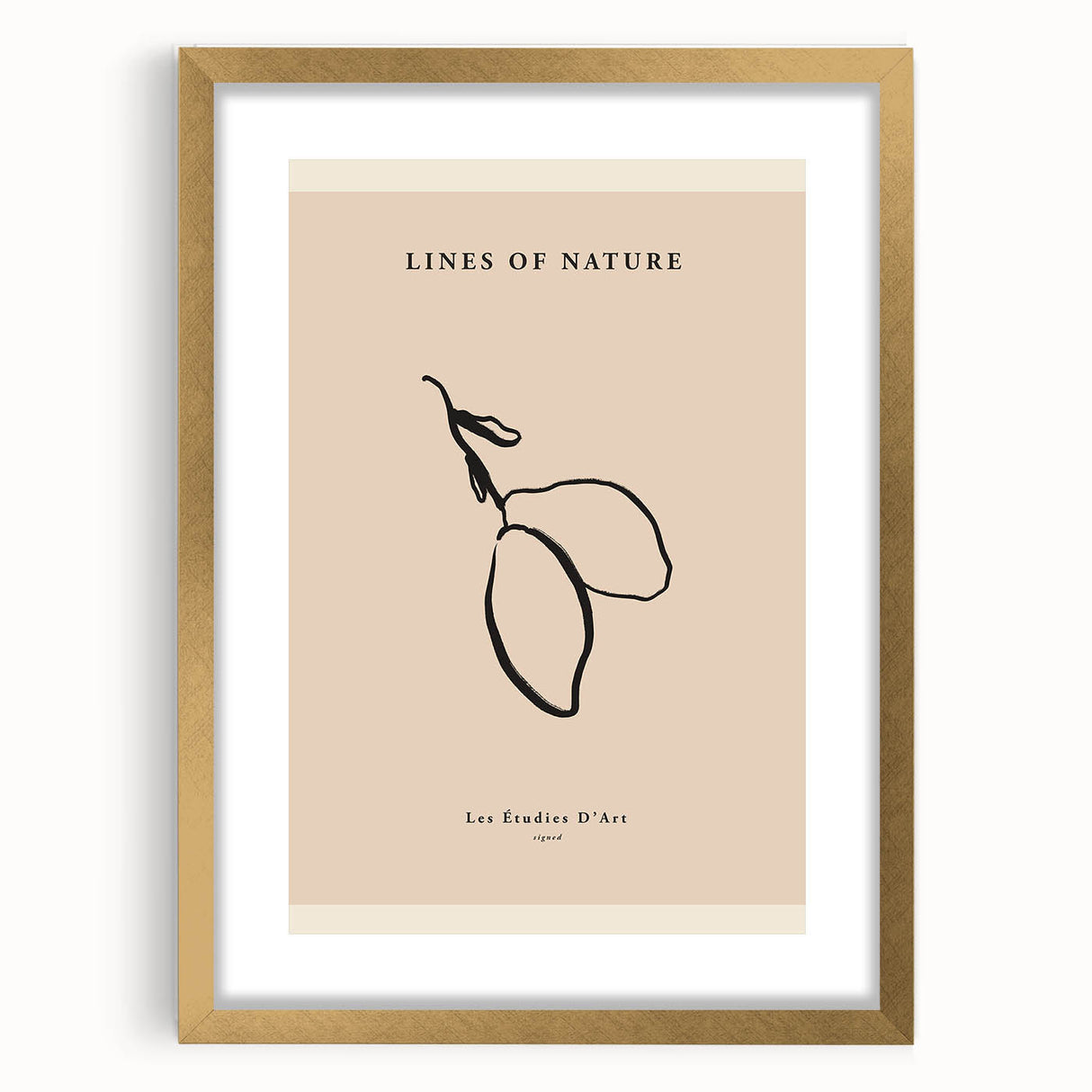 Abstract minimalist wall art design featuring a gold-framed collection with a mat, showcasing a modern aesthetic ideal for contemporary home decor.