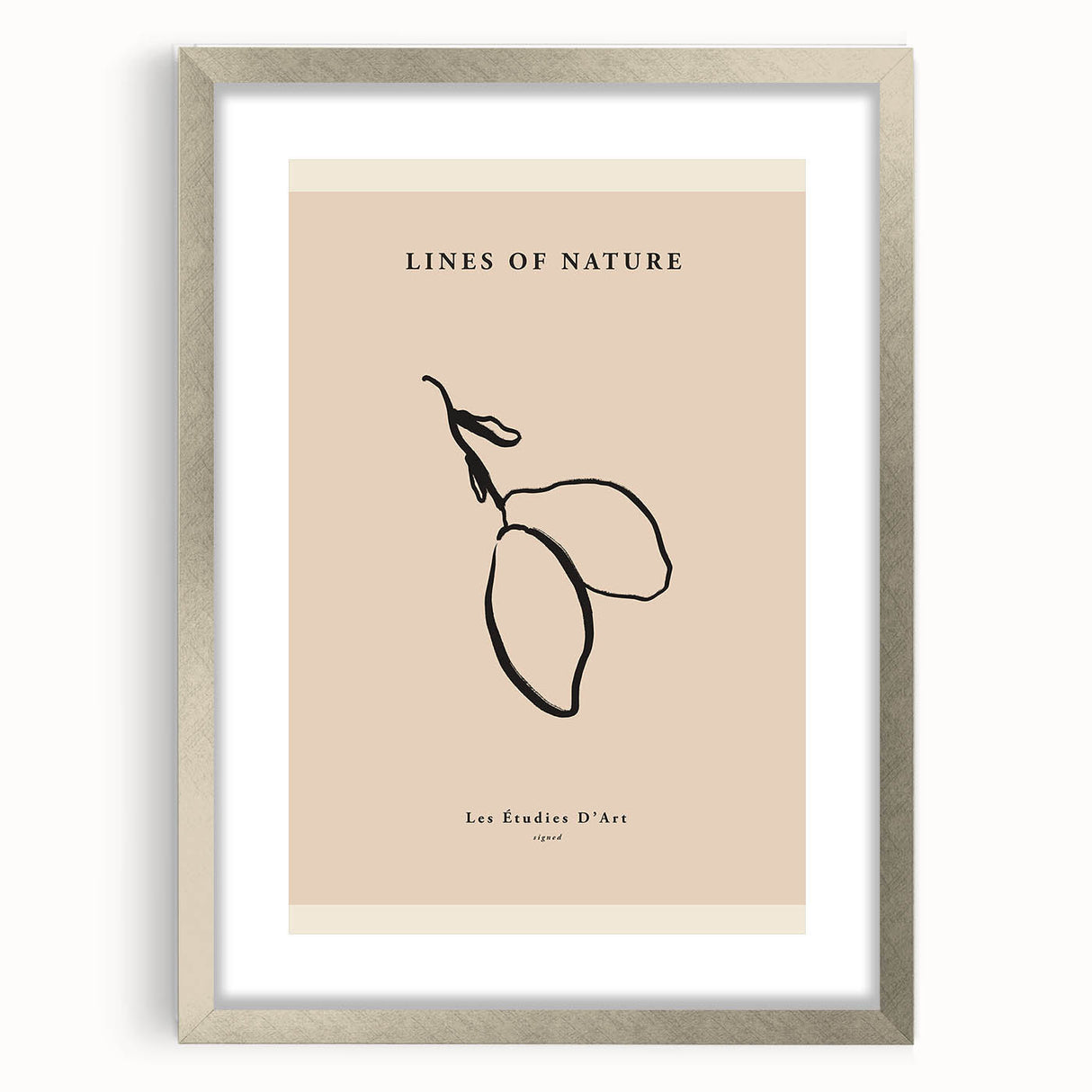 Abstract minimalist wall art collection featuring a framed piece with a silver mat, showcasing geometric shapes and soft color tones, ideal for modern decor.