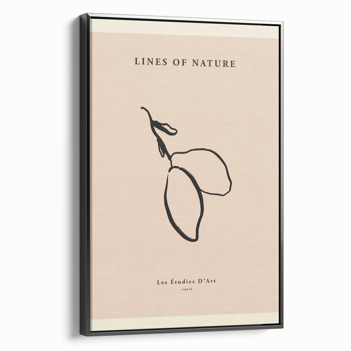 Framed canvas wall art featuring an abstract minimalist design in black, showcasing a sleek side view that highlights its modern aesthetic and elegant lines.