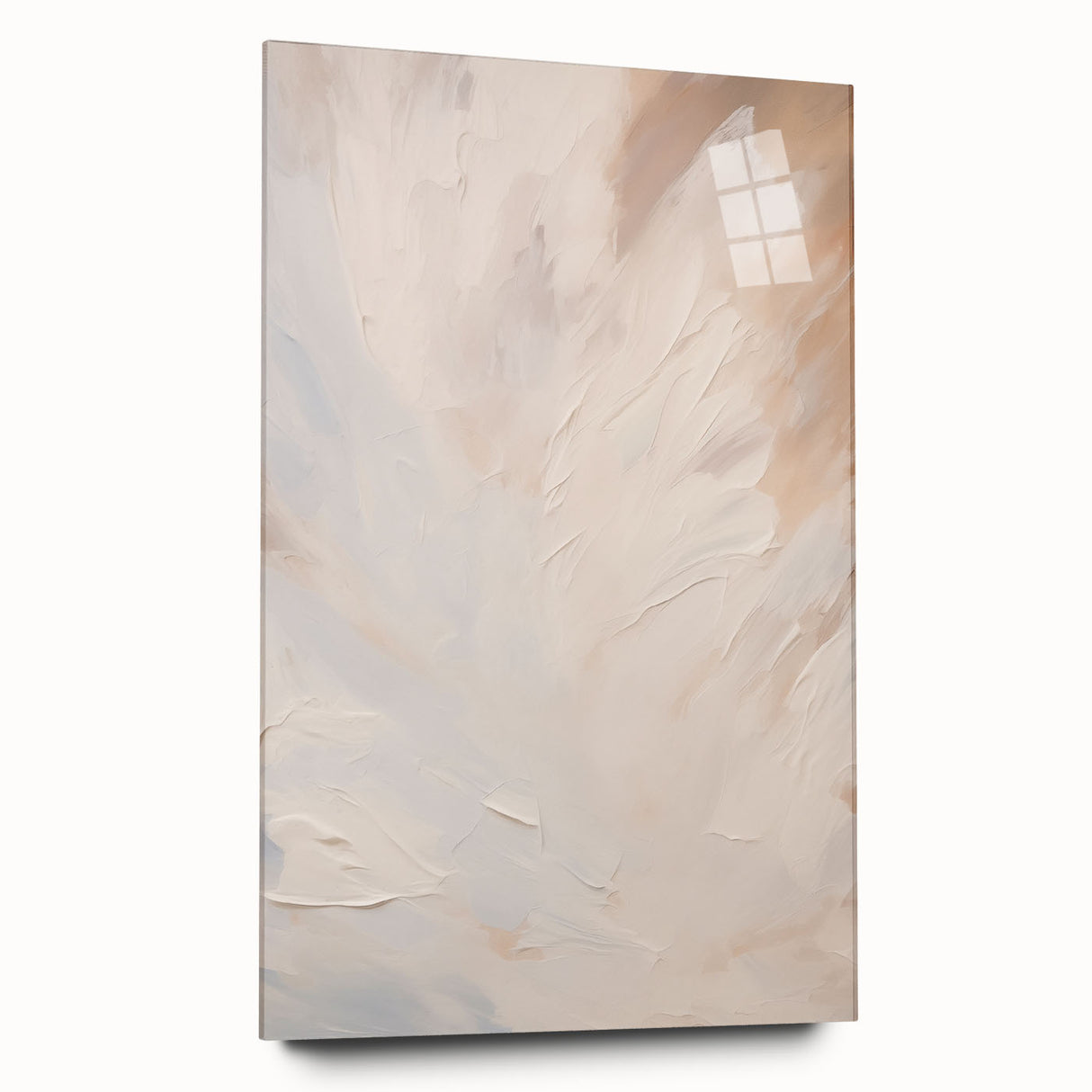 Minimalist abstract wall art design showcasing a sleek acrylic glass frame in a side view, highlighting its vibrant colors and modern aesthetic, perfect for contemporary decor.