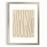 Abstract minimalist wall art collection featuring a framed piece with a silver front view, showcasing elegant design elements and a mat for added depth.