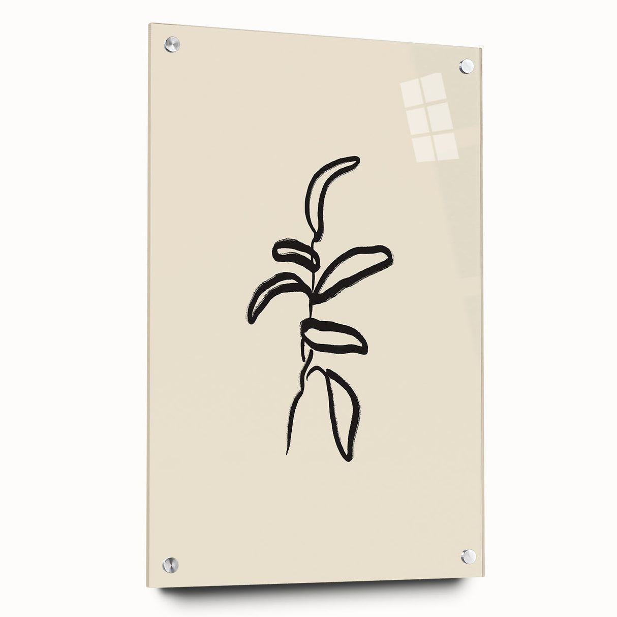 Abstract minimalist wall art collection displayed in a side view, showcasing elegant acrylic glass framed prints with decorative pins. Perfect for modern home decor.