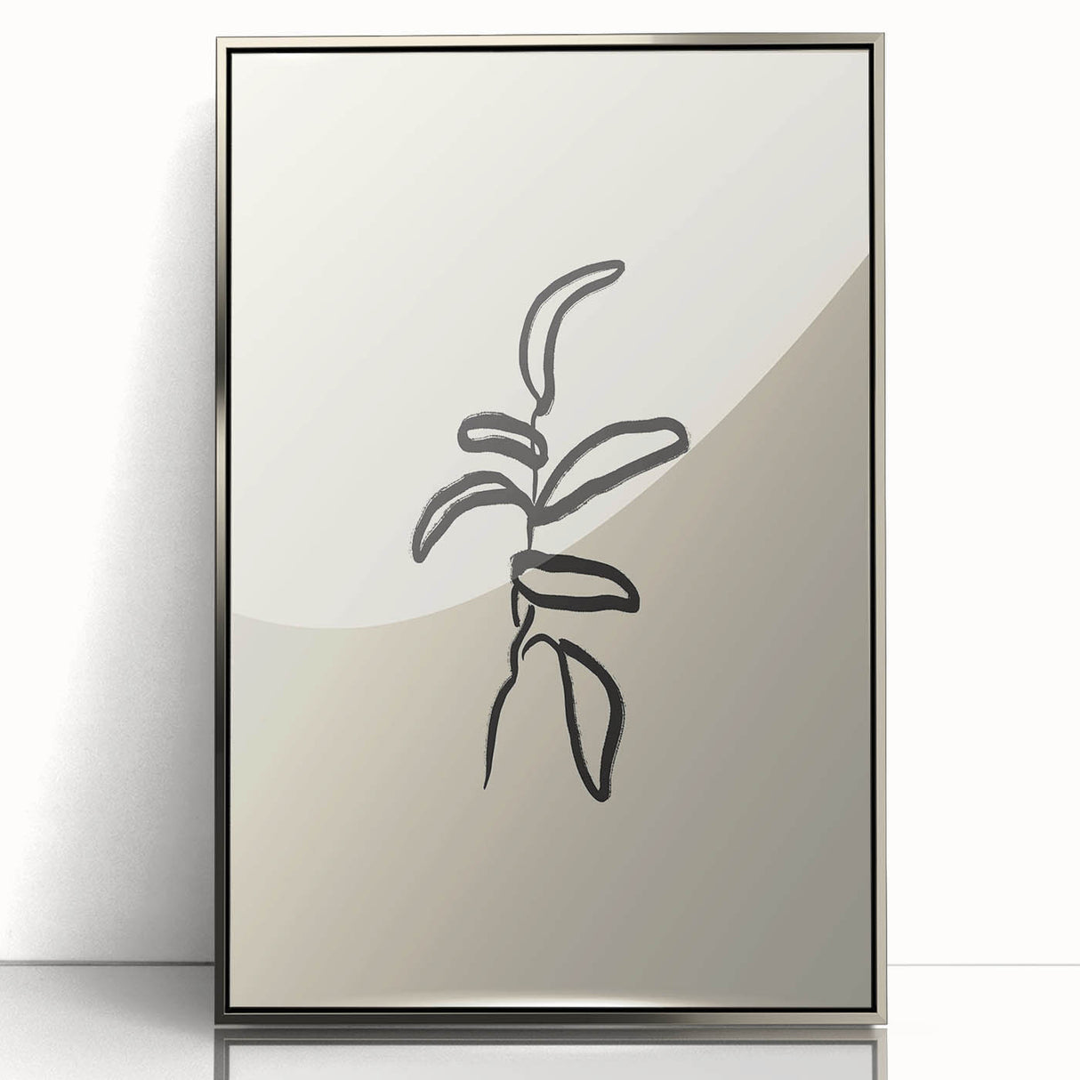 Framed abstract minimalist wall art design showcasing a silver acrylic finish, perfect for modern home decor, enhancing any interior space with elegance.