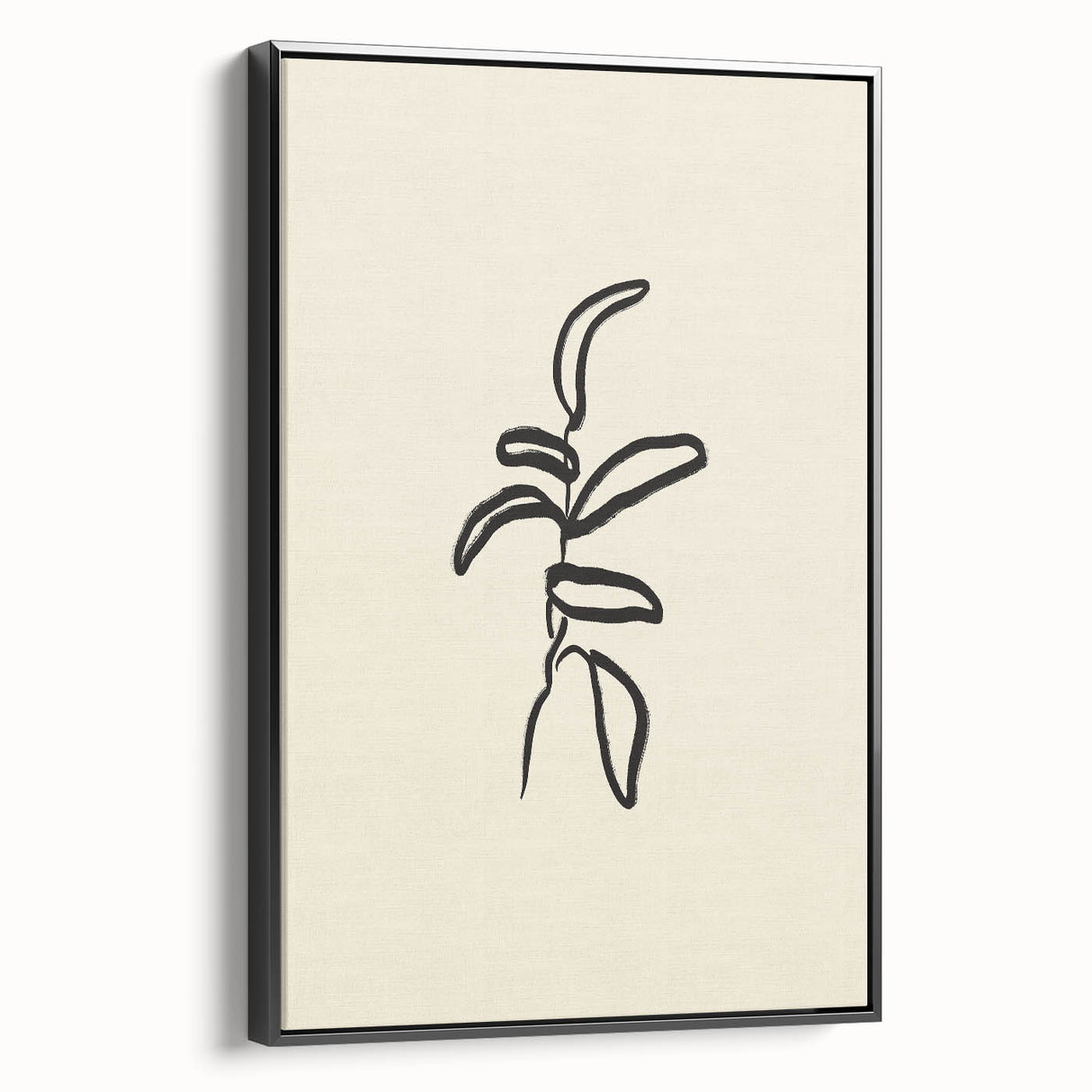 Framed canvas wall art featuring an abstract minimalist design in black, showcasing a sleek side view, perfect for modern home decor.