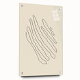 Abstract minimalist wall art collection displayed in an acrylic frame, featuring a side view showcasing mounting pins, ideal for modern home decor.