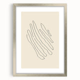 Minimalist abstract wall art in a silver frame with a mat, showcasing geometric shapes and soft color tones, perfect for modern home decor.