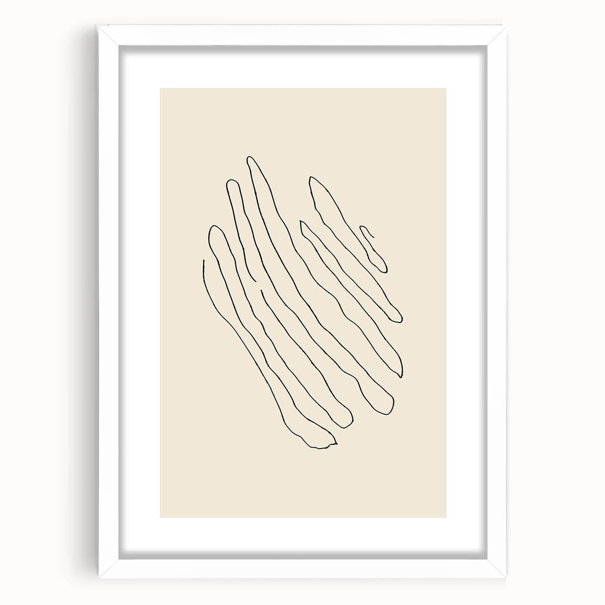 Minimalist abstract wall art collection featuring a framed design with a white mat, showcasing soft colors and geometric shapes, ideal for modern decor.