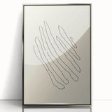 Framed abstract minimalist wall art design showcasing fluid shapes in muted silver tones, ideal for modern home decor, enhancing elegance and style.