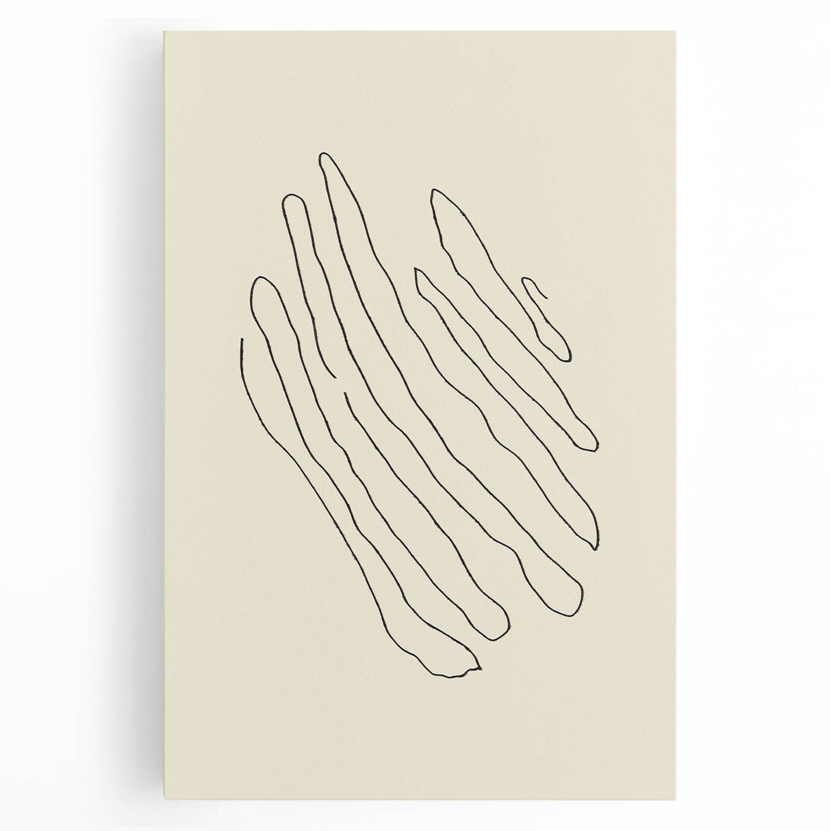 Abstract minimalist design stretched canvas wall art collection showcasing soft earth tones and geometric shapes, ideal for modern home decor enhancement.