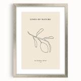 Abstract minimalist wall art framed in silver with a white mat, showcasing geometric shapes and soft earth tones, ideal for modern home decor.