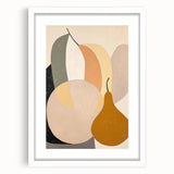 Abstract minimalist wall art design featuring a white-framed print with a mat, showcasing geometric shapes and soft color tones, ideal for contemporary home decor.