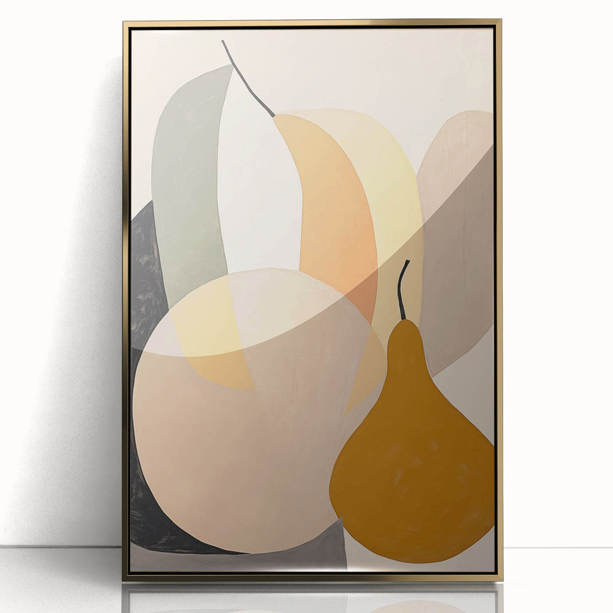 Framed abstract minimalist wall art featuring a gold-accented design, showcasing a sleek aesthetic perfect for modern home decor. Ideal for adding elegance to living spaces.