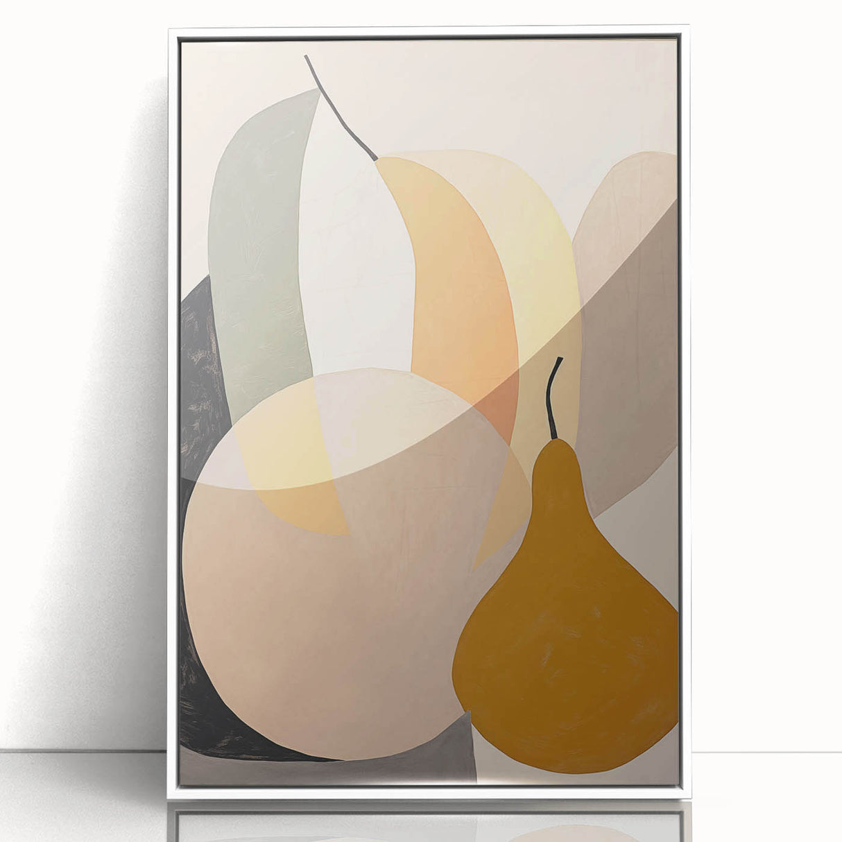 Framed abstract minimalist wall art featuring a white acrylic front, showcasing geometric patterns in soft pastel colors, perfect for modern home decor.