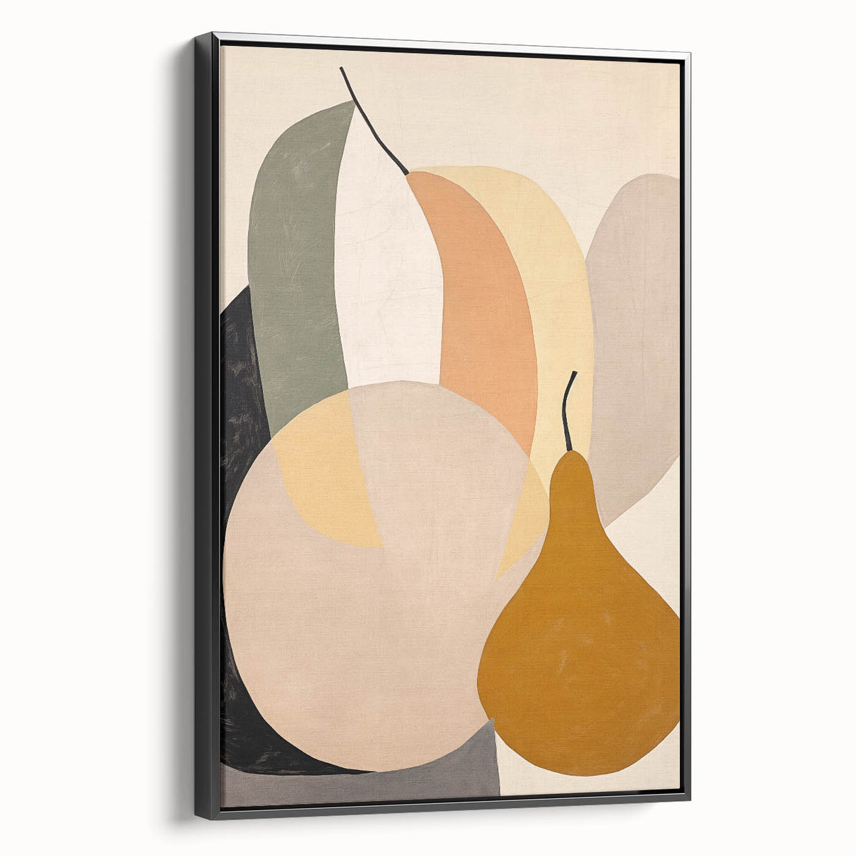 Framed abstract minimalist wall art in black, showcasing a sleek side view. Ideal for modern decor, it adds a touch of elegance to any space.