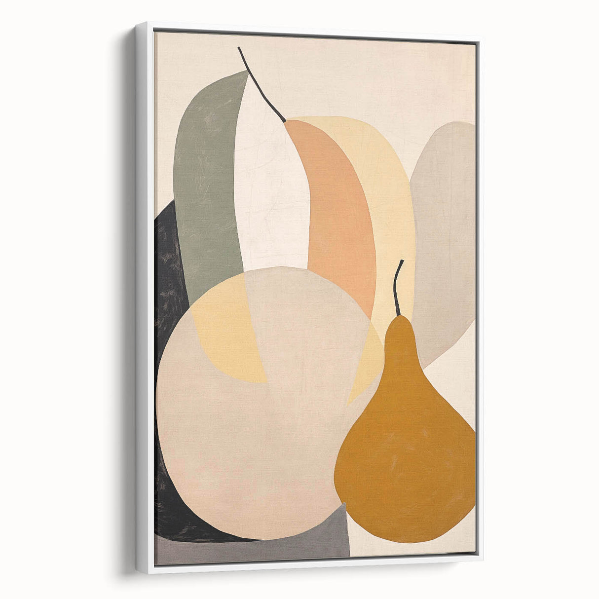Framed minimalist wall art featuring an abstract design in soft colors, showcased from a side view, perfect for modern home decor.