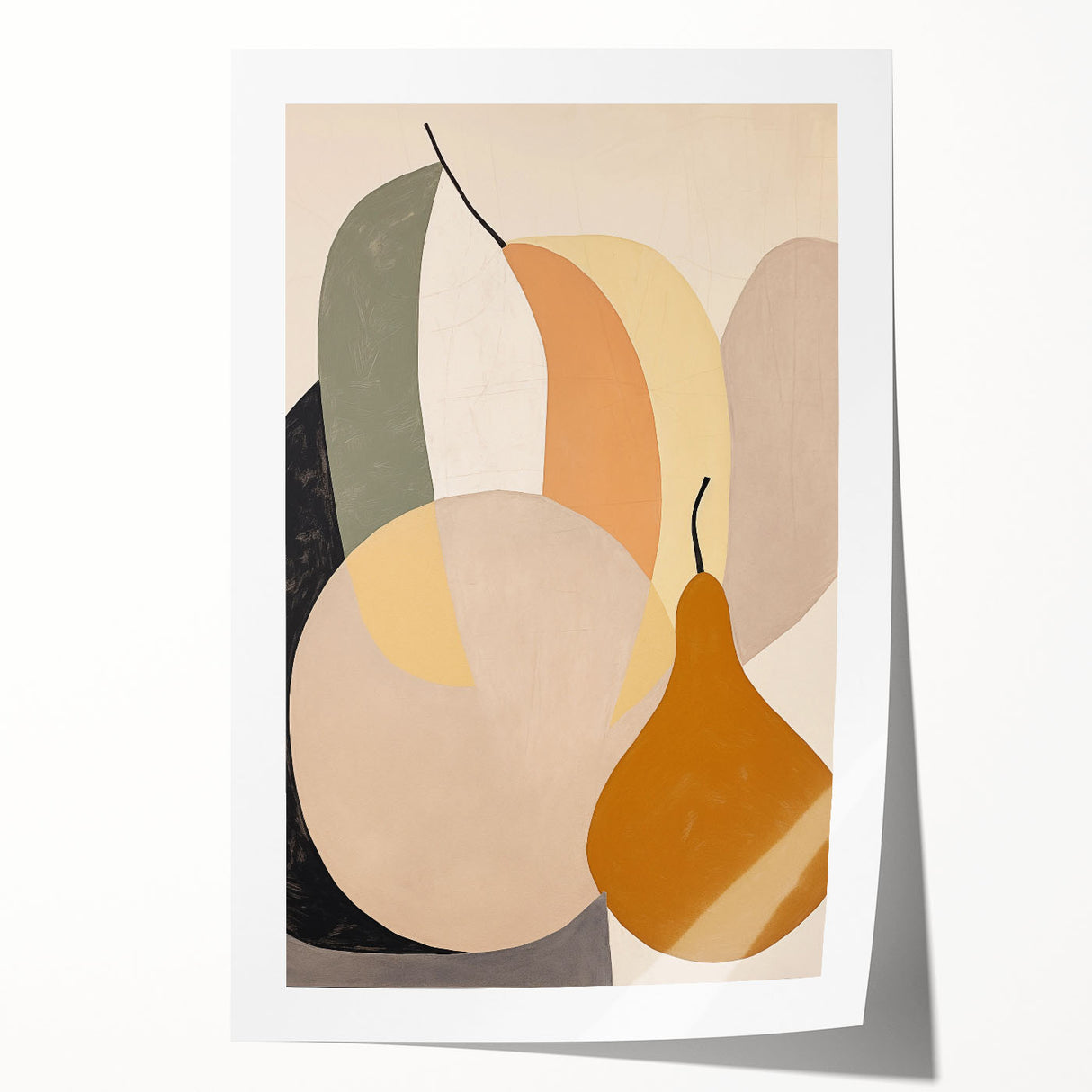 Abstract minimalist design wall art collection featuring soft pastel colors and geometric shapes, elegantly rolled for easy framing and display. Perfect for modern home decor.