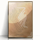 Framed abstract minimalist wall art featuring a gold-acrylic design, elegantly displayed with a sleek profile, perfect for modern home decor.