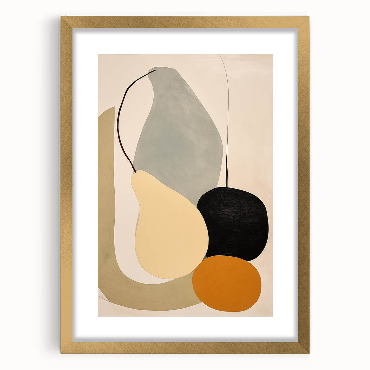 Abstract minimalist wall art framed in gold, showcasing a sleek design with a matte finish. Ideal for modern decor, adding elegance and sophistication to any space.