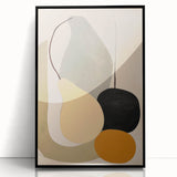 Framed abstract minimalist wall art featuring a sleek black design, showcasing geometric shapes against a soft white background, perfect for modern decor.