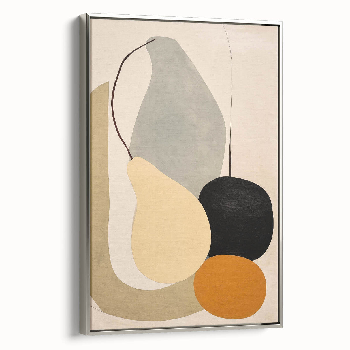 Framed abstract minimalist wall art collection featuring a sleek silver frame, showcasing a contemporary design with soft colors and geometric shapes, perfect for modern decor.