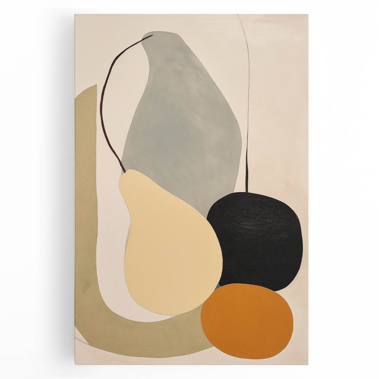 Stretched canvas wall art featuring an abstract minimalist design in shades of blue and gold, perfect for modern home decor. The artwork showcases fluid shapes and a calming aesthetic, making it an ideal focal point for living spaces.