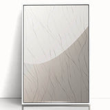 Framed abstract minimalist wall art design in a sleek white frame, showcasing a contemporary geometric pattern with muted colors, ideal for modern interiors.
