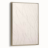 Framed abstract minimalist wall art piece featuring a gold and white color palette, showcasing sleek lines and geometric shapes, ideal for modern home decor.