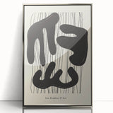 Framed minimalist wall art design showcasing abstract shapes in soft silver tones, perfect for modern home decor, adding elegance and sophistication to any space.